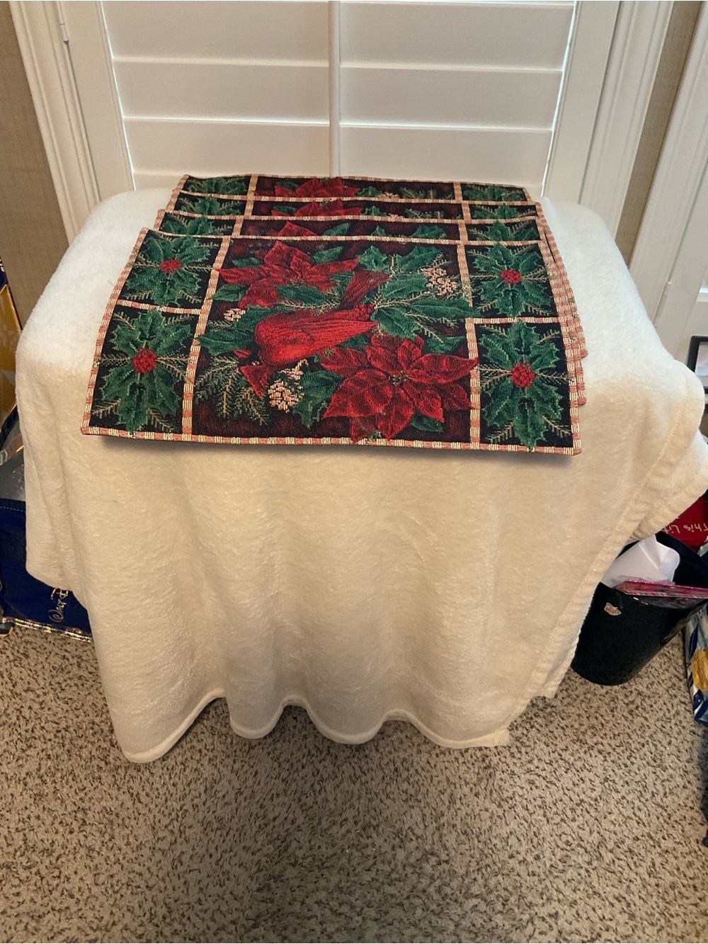 Festive Poinsettia Place Mats - Red & Green Holiday Design
